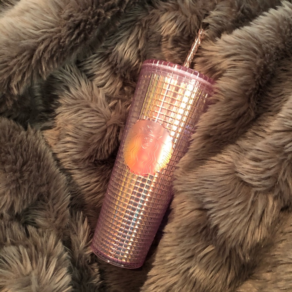 Pink grid disco Starbucks tumbler cup